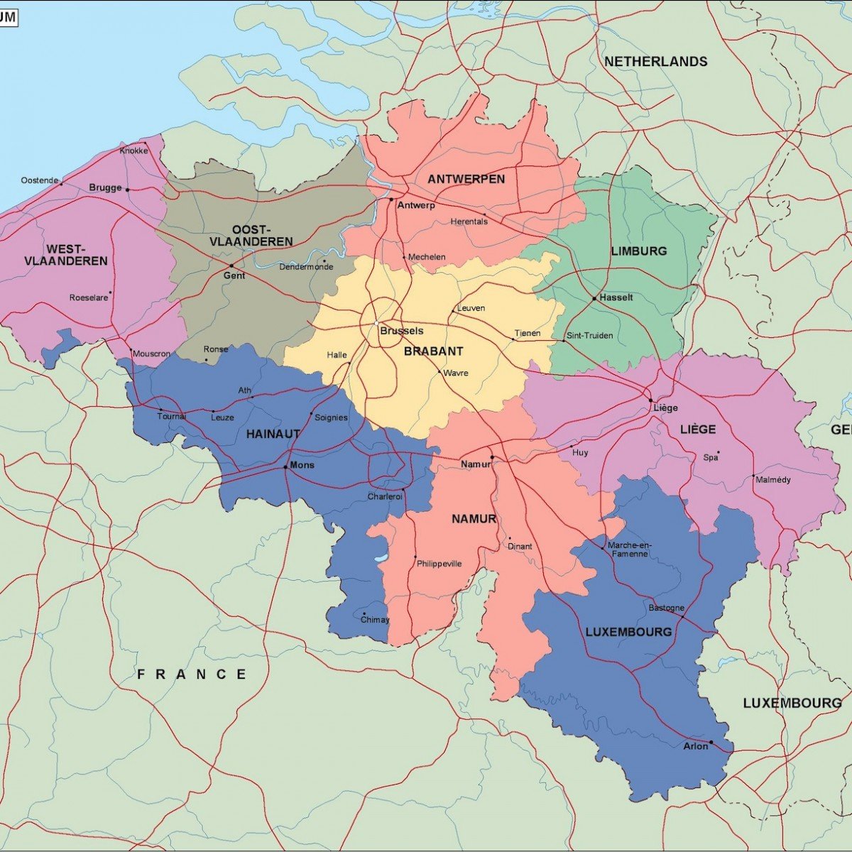 Belgium Political Map Download Vector Maps For Adobe Illustrator 8639