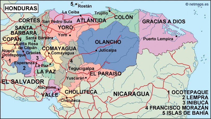 Honduras Political Map 900x510 