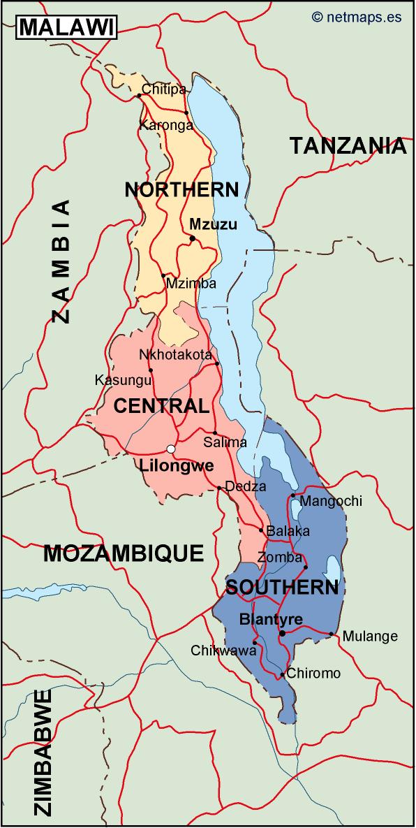 Malawi Political Map Vector Eps Maps Eps Illustrator Map Vector Maps 6878