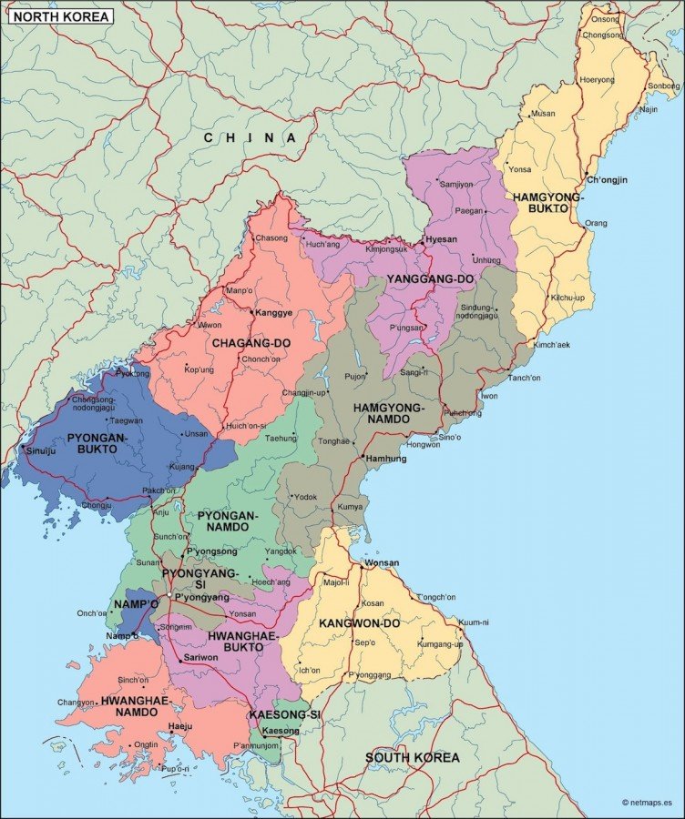 north korea political map. Eps Illustrator Map  Vector maps